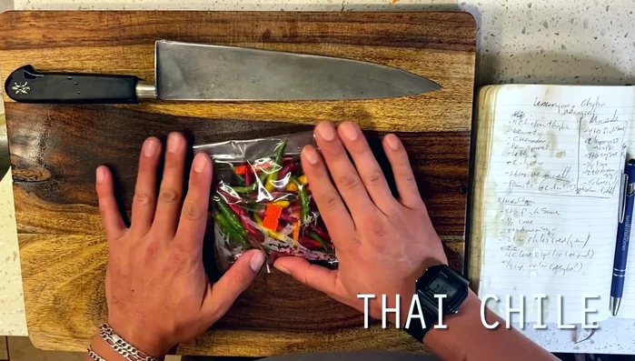 Make the dipping sauce (nuoc cham): Combine sliced Thai chili, minced garlic, lime juice (strained), fish sauce, water, and brown sugar in a bowl.