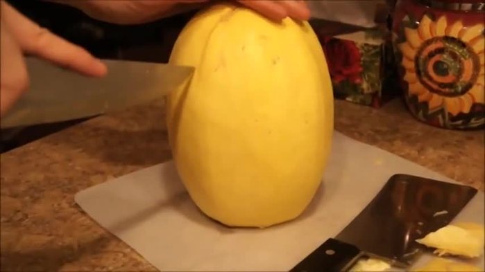 Microwave the halved squash (one at a time if your microwave is small) for 5 minutes, then check. Add 1-2 minutes at a time until the skin is soft (about 8 minutes total in this case).