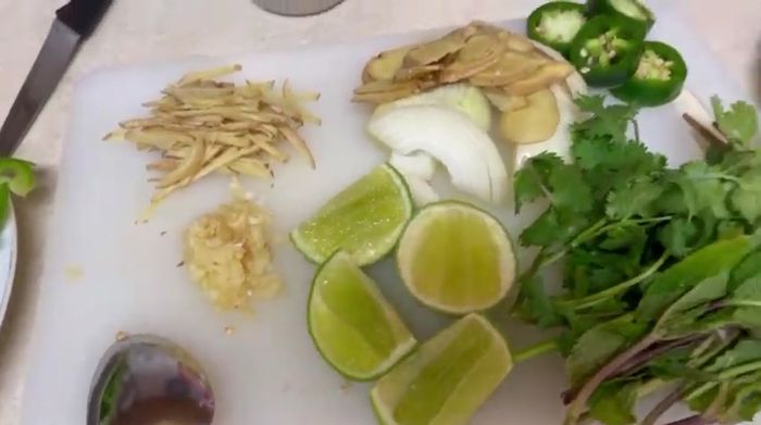 Season the salad with herbs, lemon, salt, garlic, ginger etc.