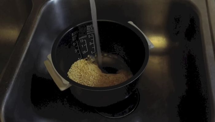 Mix mung beans with water until the water runs clear.