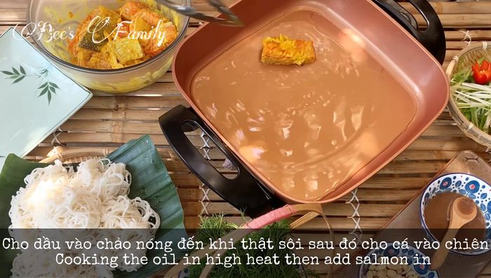 Heat oil in a pan. Fry the fish pieces until golden brown, ensuring even cooking to prevent burning.