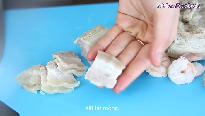 Lightly cook shrimp for 3-5 minutes, peel, devein, and slice in half lengthwise.