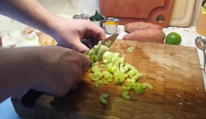 Add celery to the pot. Season with salt.
