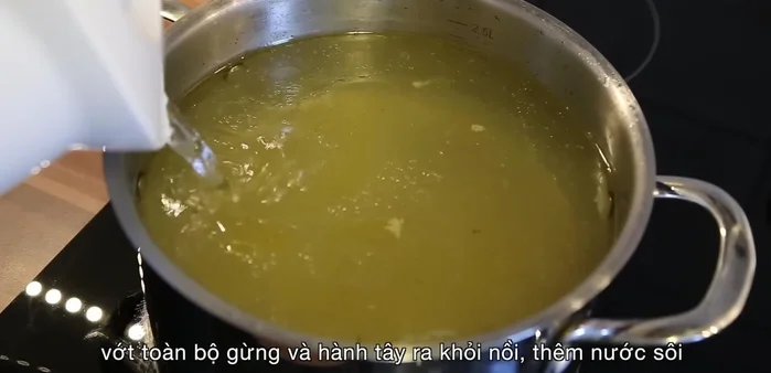 Remove everything from the broth, add more boiling water. Cook over medium-high heat. Add mushrooms, corn, and shredded chicken.