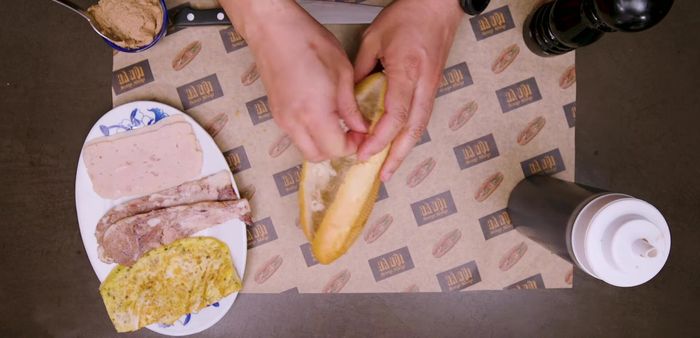 Prepare the other fillings: Slice the Vietnamese ham, prepare the head cheese (Yato), and pickle the daikon and carrots.