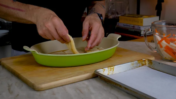 Bake the marinated tofu at 400 degrees for 20 minutes.