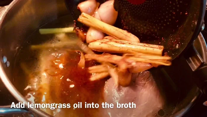 Add the lemongrass oil to the beef broth.