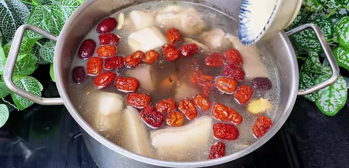 Simmer for another 5 minutes. Add prepared vegetables and spices.