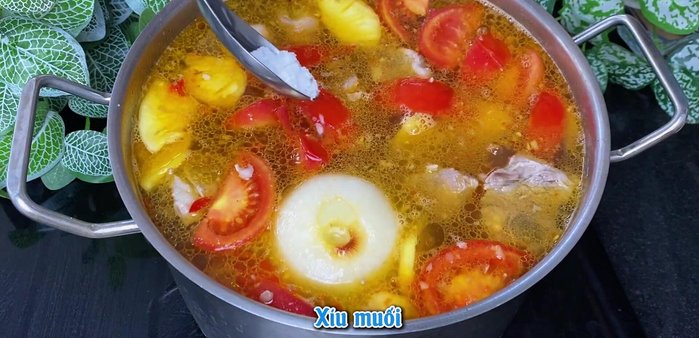 Season the soup with seasoning powder, rock sugar, salt, and fish sauce to taste.