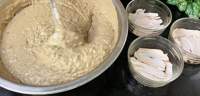 Fill molds: Fill prepared molds with the mixture. Top with a layer of pork fat.