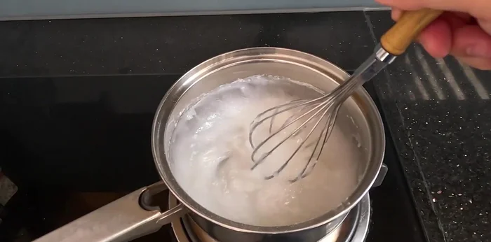 Make the starter dough: Mix a small portion of rice flour with water until cooked and paste-like. Let cool.