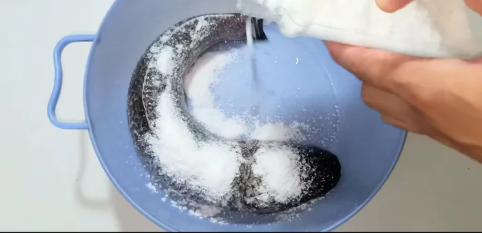 Clean the snakehead fish thoroughly. Remove the intestines and wash it with salt and vinegar to remove slime. Rinse with water and pat dry with paper towels. (This step helps prevent oil splattering during frying).