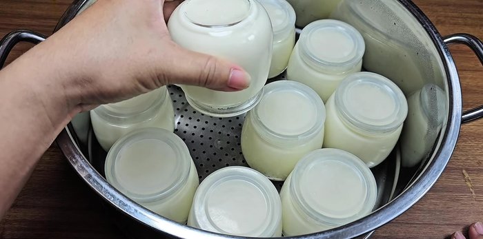 After incubation, the yogurt should be firm enough to be turned upside down without separating.