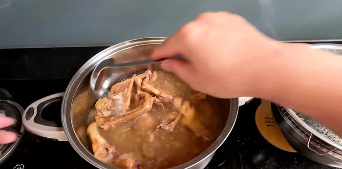 Cook for 20-25 minutes, then add the fried potatoes and carrots. Cook for a few more minutes until chicken is almost soft.