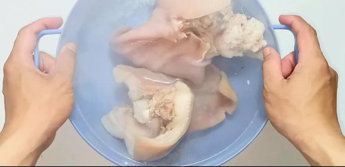 Clean the cooled pork knuckles again with water.