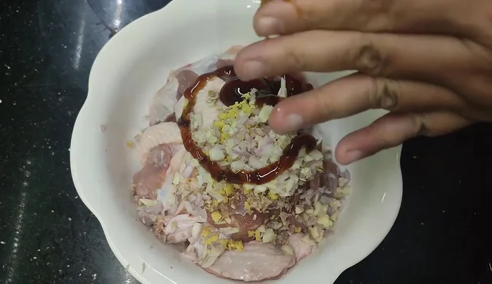 Marinate the duck with oyster sauce, MSG, pepper, fish sauce, soy sauce, sugar, and cooking oil. (This is crucial for flavor).