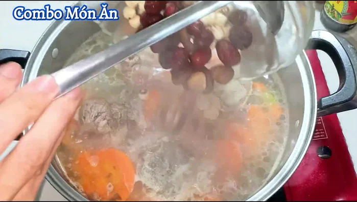 Add remaining ingredients (lotus seeds, red dates, shiitake mushrooms) and simmer for another 5 minutes.