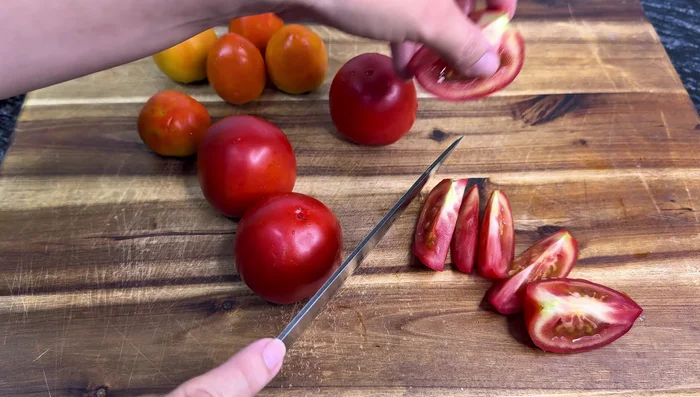 Cut the eggplant into small and larger pieces.