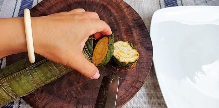 Cut the egg rolls into slices before serving.