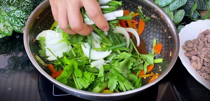 Add celery and onions, stir-fry until vegetables are tender-crisp.