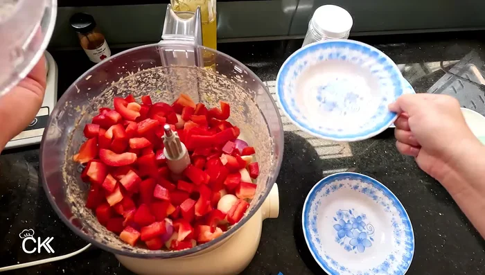Combine the blended lemongrass mixture, purple onion, garlic, and bell pepper in a blender. Blend until smooth but not too fine.