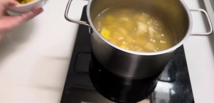 Add the cooked wax bananas to the soup.