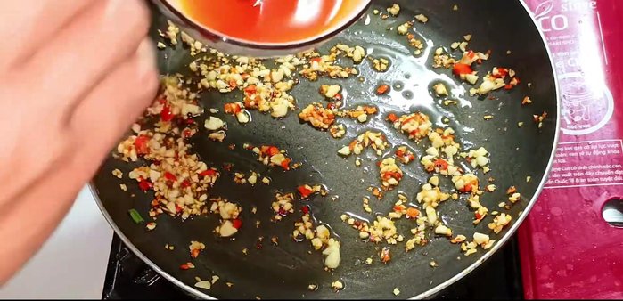 Add the prepared sauce to the pan and stir well. Reduce heat to low and simmer until the sauce thickens.