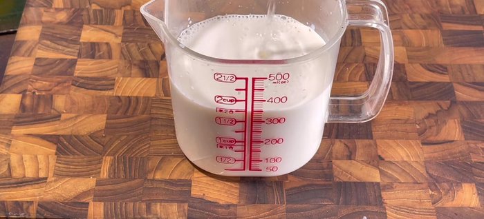 Activate yeast: Mix warm milk, boiling water, and sugar. Add yeast and let it rest for 5 minutes. (50.52)