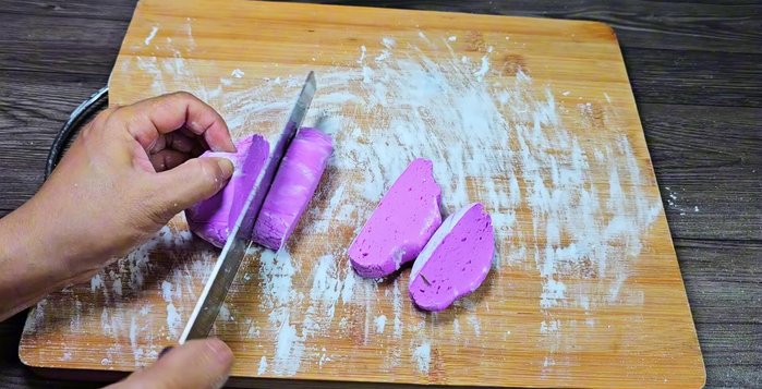 Cut and roll the dough into thin strands. Sprinkle with dry flour to prevent sticking.