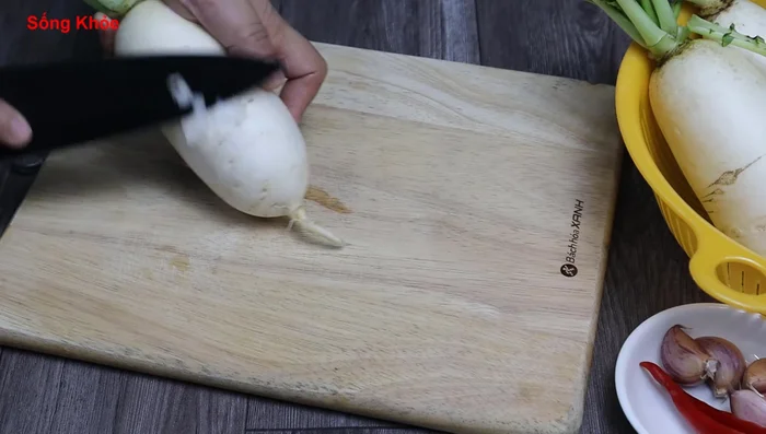 Cut the radish into bite-sized pieces (or strips, as preferred).