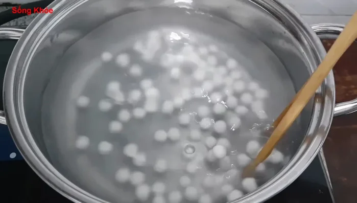 Boil tapioca pearls for 20 minutes, then reduce heat and boil for another 10 minutes until clear.