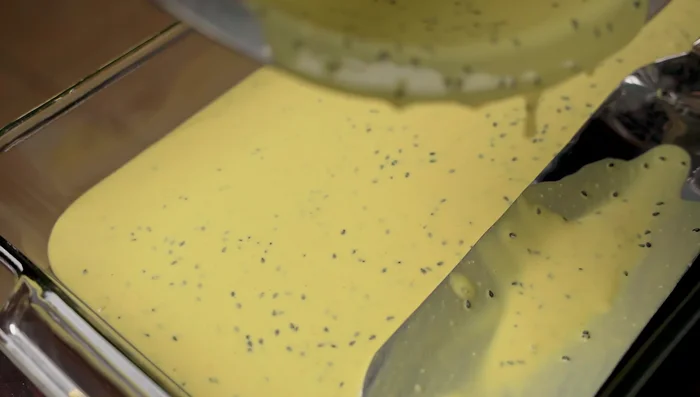 Pour the batter into a wide, flat rectangular mold.