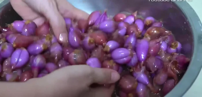 Gently squeeze and peel the soaked onions.