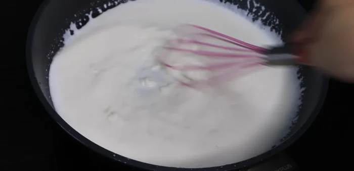 Cook the Mochi filling: Cook the mixture in a non-stick pan over medium heat, stirring constantly until thickened and cooked through. Let cool.