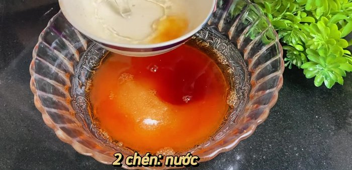 Prepare the fish sauce: Mix sugar, fish sauce, water, vinegar, pickled shallots (optional), crushed garlic and chili.