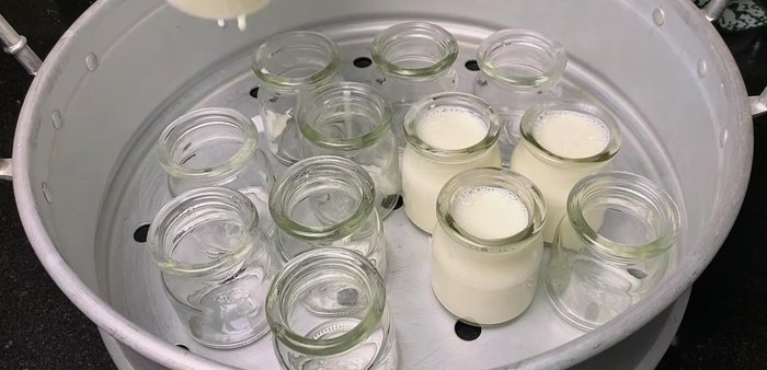 Incubate the yogurt in a steamer with hot water for 12 hours without moving (728.32).