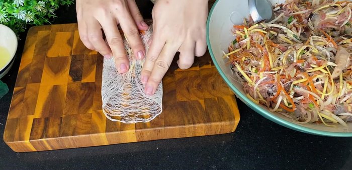 Repeat with remaining filling and rice paper. Freeze for later use.