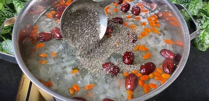 Add chia seeds while the water is still hot to allow even expansion.