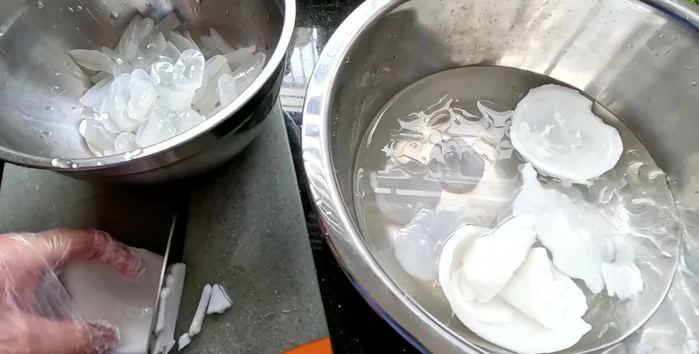 Marinate the coconut strips with a little salt and sugar for at least 30 minutes (or up to an hour).