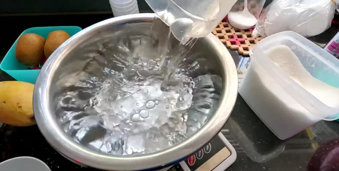 In a separate pot, combine the remaining water and the rest of the sugar-agar mixture. If desired, add dragon fruit peels for pink color.