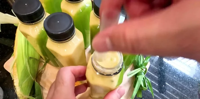 Assemble: Once the corn milk is chilled and the pandan jelly is set, slowly pour the jelly into the corn milk to create layers. Serve with a wide straw.