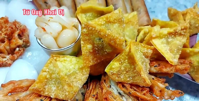 Prepare the Four-Season Chay Plate: This includes crispy fried wontons, crispy fried chai (mushrooms and seaweed), spring rolls, and chai ta hu kia (deep-fried and served with banh bo and pickled onions).
