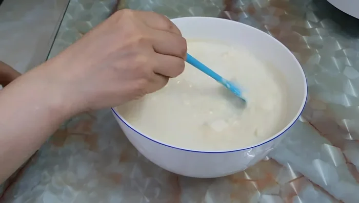 Mix and combine the tofu, milk, and other ingredients. (Precise timing unclear)