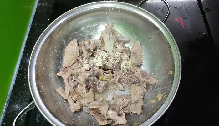 Season with Korean salt, oyster sauce or MSG, and pepper to taste.