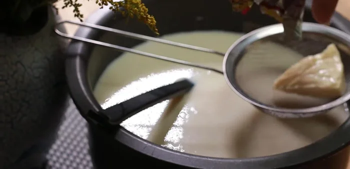 Add 6 cubes of cheese to the yogurt mixture.
