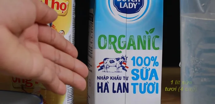 Prepare the cheese yogurt starter: Mix 3 jars of plain yogurt, 2 boxes of condensed milk (760 grams), and 1 liter of unsweetened fresh milk.