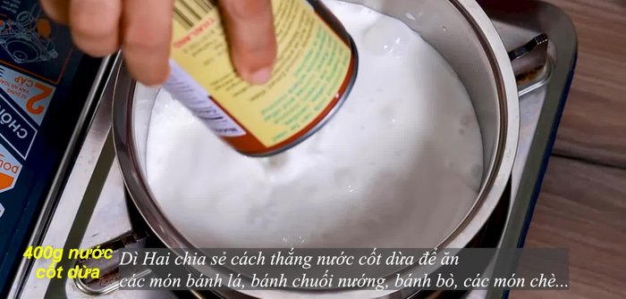 Combine coconut milk, tapioca starch, rice flour, and salt in a pot.