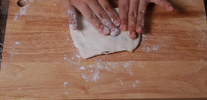 Lightly dust with flour, press down to create thin layers.