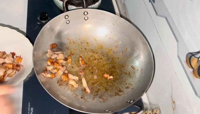 Prepare banana stems by slicing and soaking them in salt water for 15 minutes. Add a little lemon before serving.