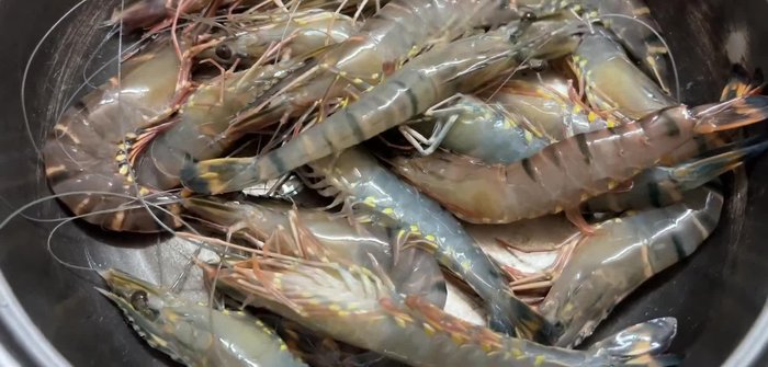 Peel and cut shrimp into small pieces.